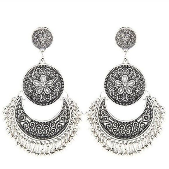 SILVER DREAM CATCHER BOHO DANGLE EARRINGS - Picture 1 of 5